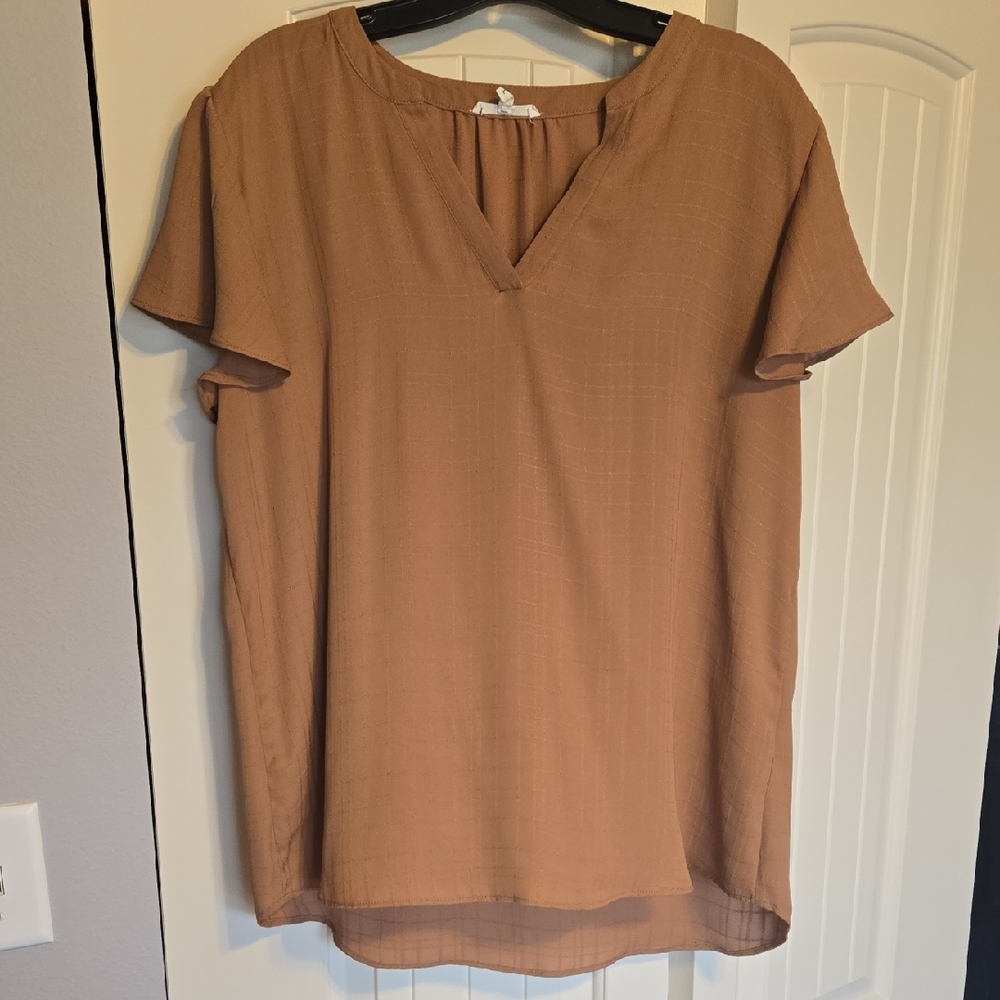 Maurices Rust Brown Short Sleeve V-Neck Blouse
